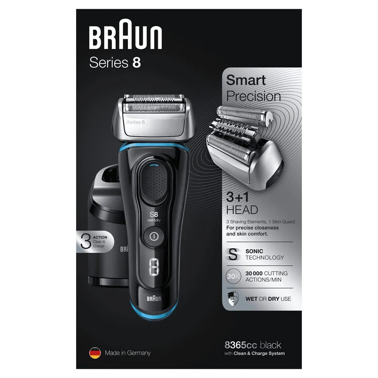 Braun Series 8 8365cc Rasoio Barba Elettrico, Stazione Di Pulizia Clean&Charge, Nero