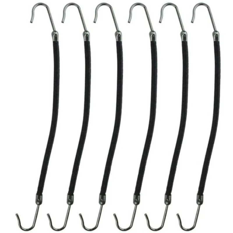 Bungee Professional Quality Elastics With Hooks - 6pc - 5" Black