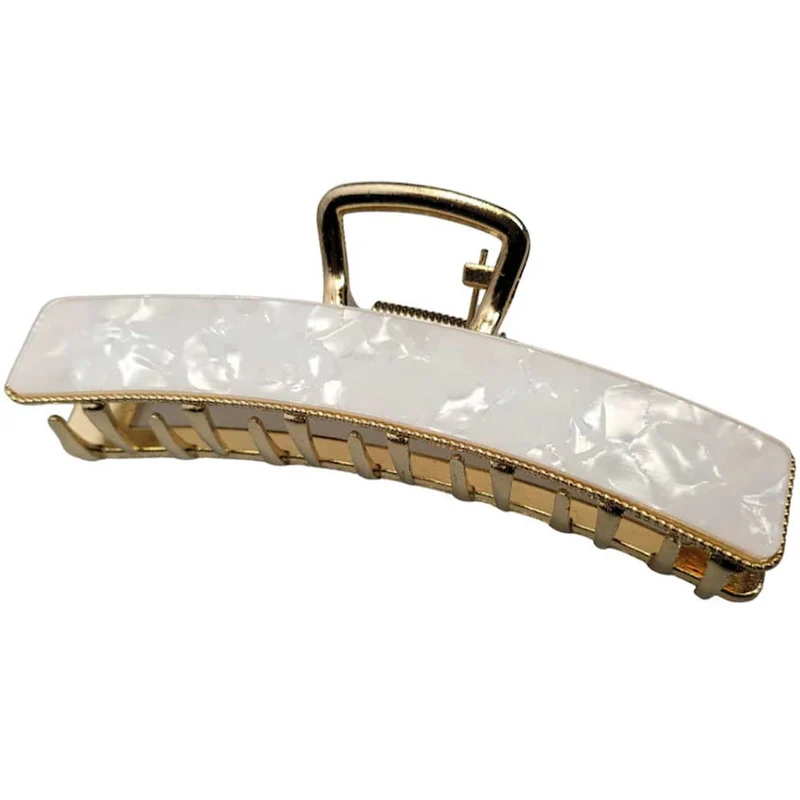 Bowed and Marbled Metal Clip - White Fleck