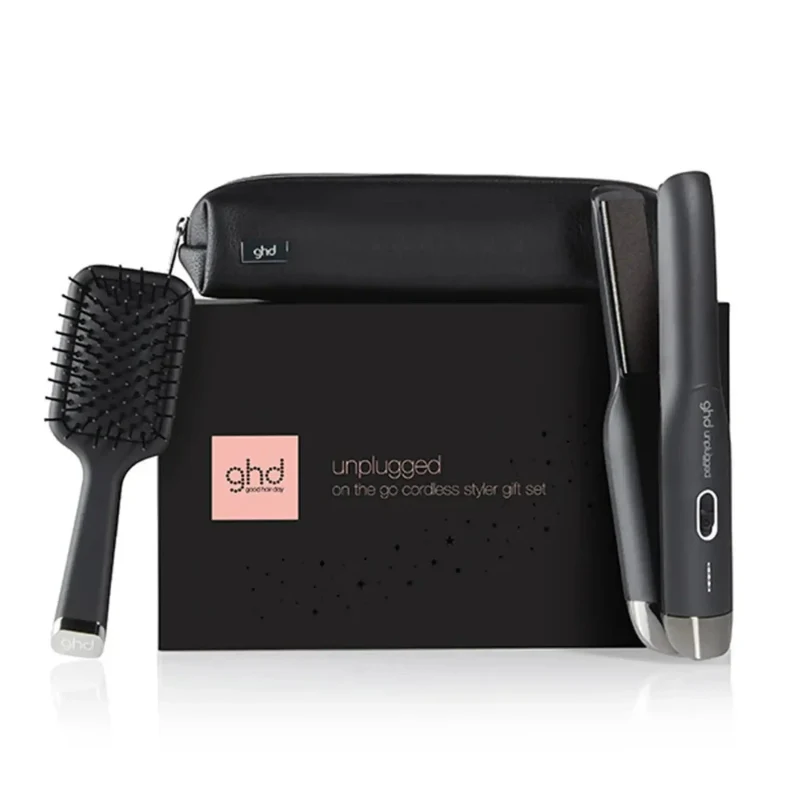 GHD Unplugged Styler Nera Gift Set con Mini Paddle Brush