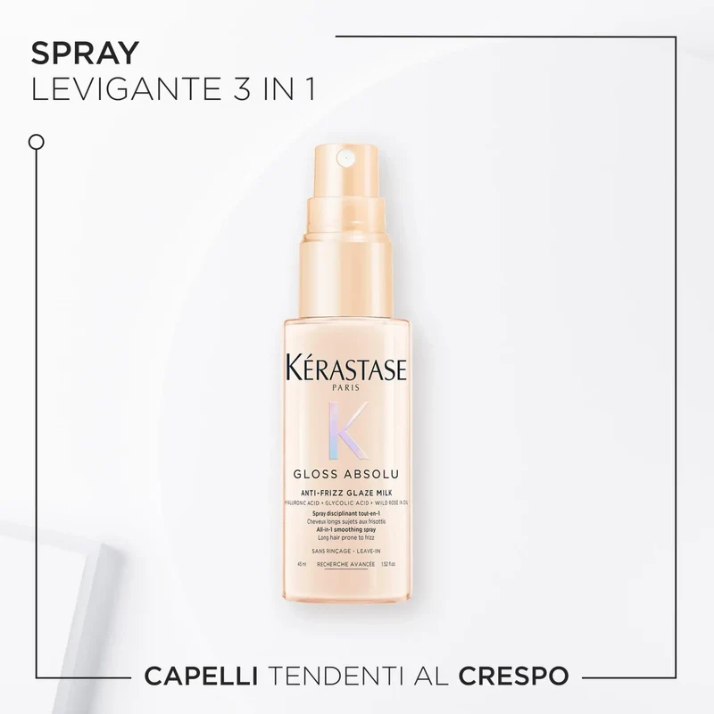 Kérastase Gloss Absolu Anti-Frizz Glaze Milk 45 ml – Spray Termoprotettore Anti-Crespo Effetto Gloss