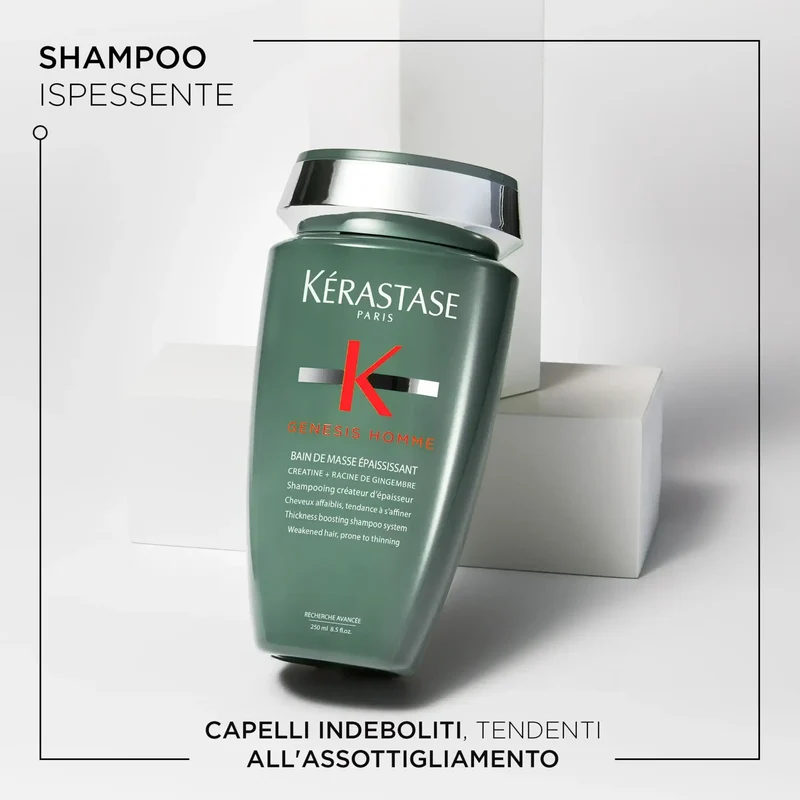 Kérastase Genesis Homme Bain de Masse Épaississant 250 ml – Shampoo Ispessente Uomo per Capelli Diradati