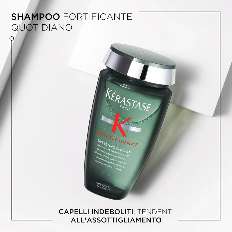 Kérastase Genesis Homme Bain de Force Quotidien 250 ml – Shampoo Fortificante Uomo Anti-Diradamento