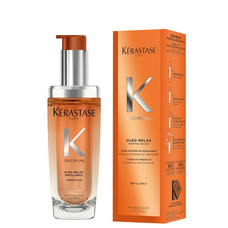 Kérastase Discipline L’Huile Oléo-Relax 75ml olio disciplinante ricaricabile per capelli crespi, voluminosi e indisciplinati