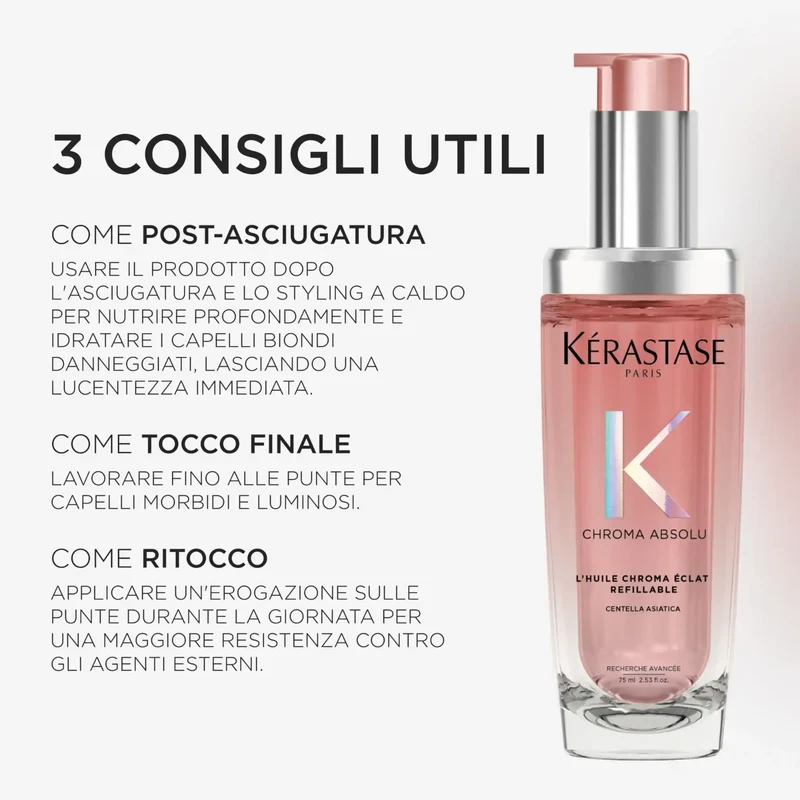 Kérastase Chroma Absolu L’Huile Chroma Éclat 75 ml – Olio Ricaricabile per Capelli Colorati