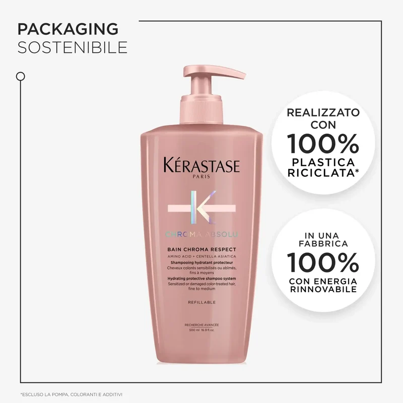 Kérastase Chroma Absolu Bain Chroma Respect 500 ml – Shampoo Ricaricabile per Capelli Colorati e Trattati