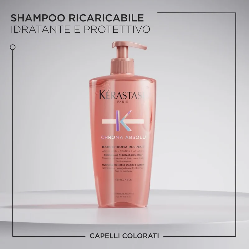 Kérastase Chroma Absolu Bain Chroma Respect 500 ml – Shampoo Ricaricabile per Capelli Colorati e Trattati
