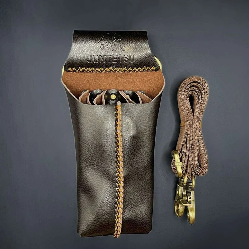 Fondina in pelle marrone scuro Juntetsu - 4 tasche per forbici