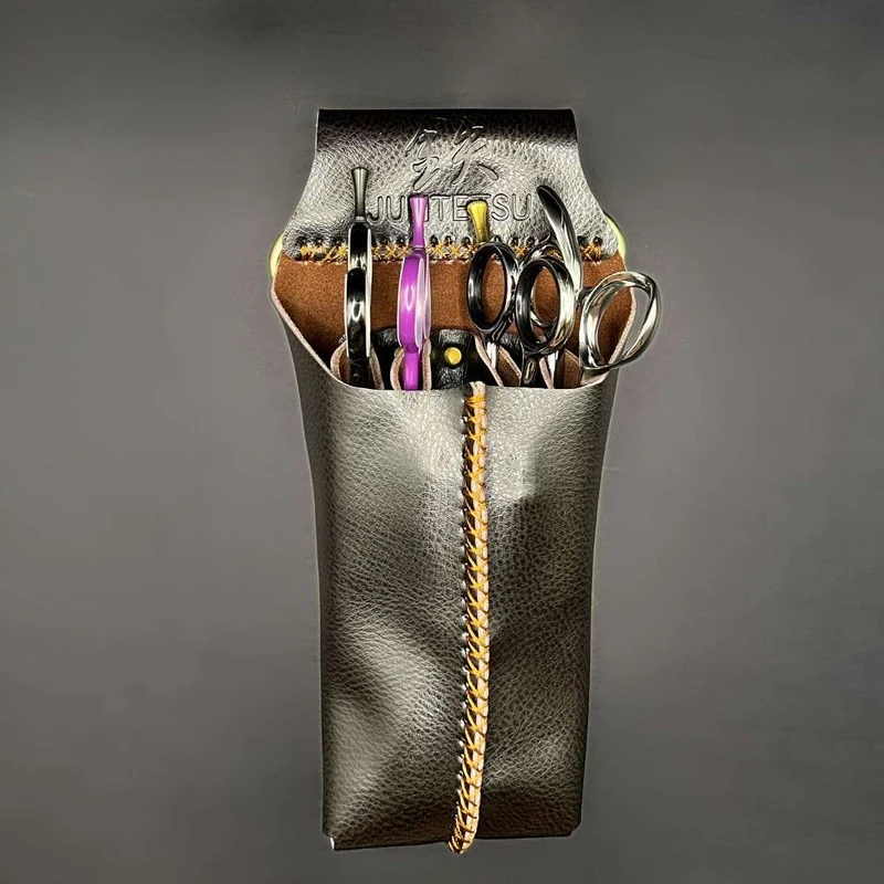 Fondina in pelle marrone scuro Juntetsu - 4 tasche per forbici