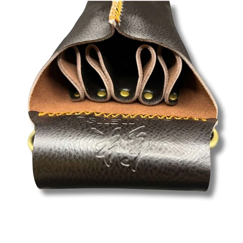 Fondina in pelle marrone scuro Juntetsu - 4 tasche per forbici