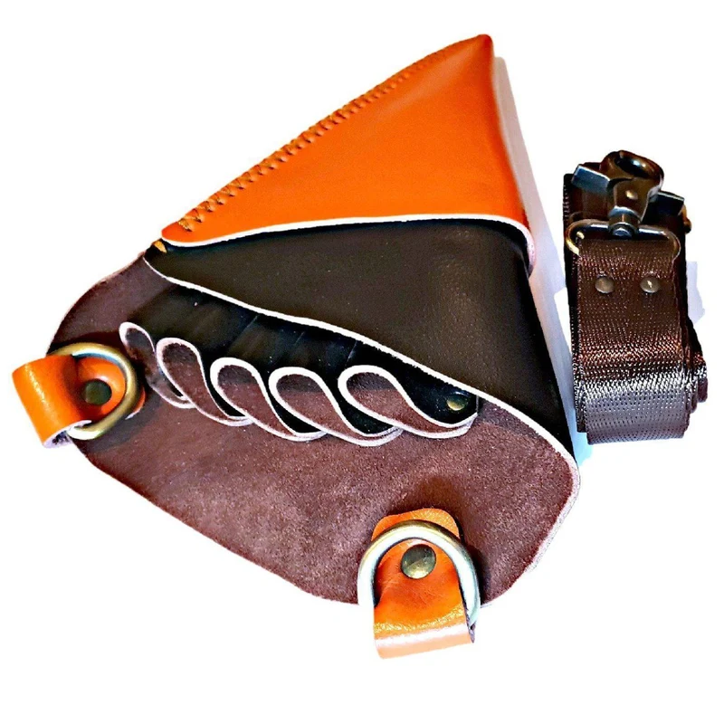 Fondina in pelle premium arancione e marrone: proteggi 5 forbici per capelli