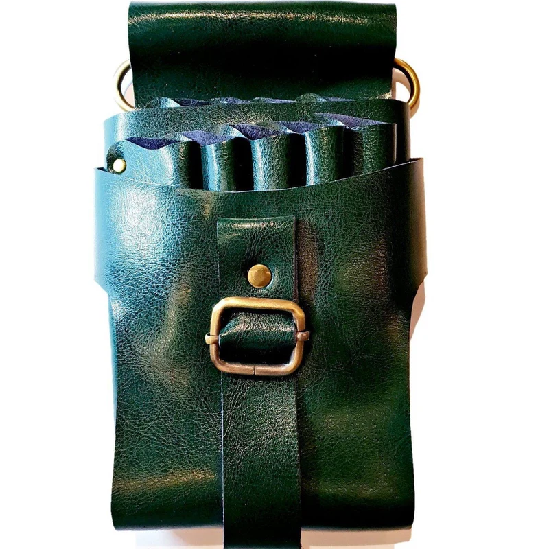Fondina per forbici in pelle verde: fondina per parrucchieri premium