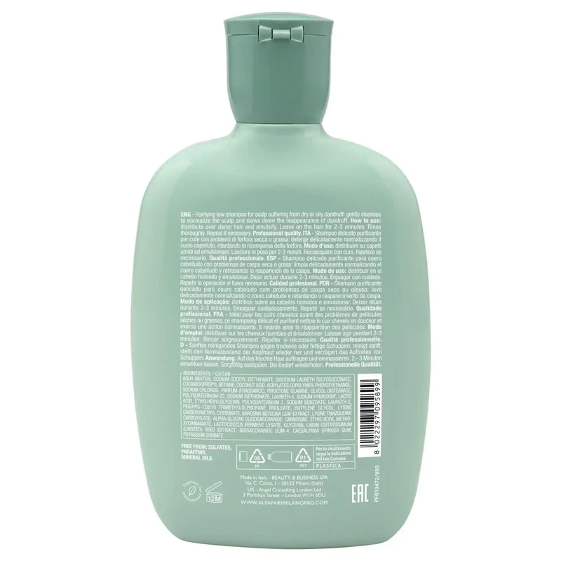 Alfaparf Semi Di Lino Scalp Rebalance Purifying Low Shampoo 250ml - Anti-Forfora per Forfora Secca o Grassa